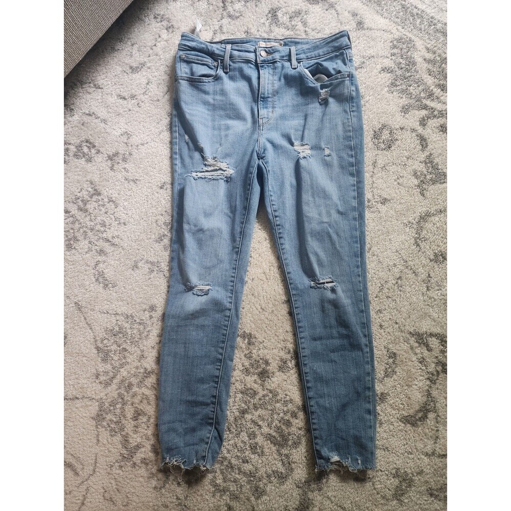 Levis 721 High Rise Skinny Light Wash Distressed Jeans Womens Size 32